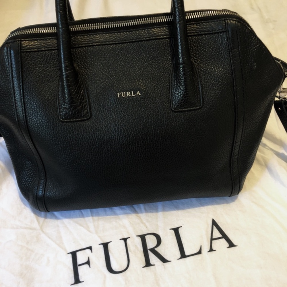 Furla Satchel with Straps- Black Leather